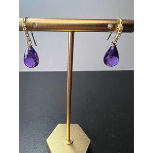 14k gold amethyst briolette and diamond dangle earrings